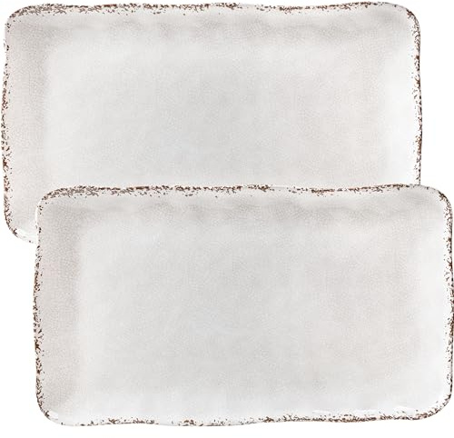 ZAROCRUS Farmhouse Melamine Serving Platters Set of 2, 17x10 Large Rectangular Melamine Serving Trays for Serving Food on Parties and Entertaining, Dishwasher Safe. Ivory