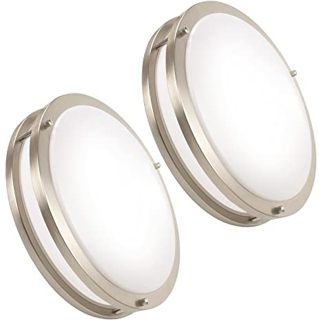 OOWOLF 13inch LED Flush Mount Ceiling Light Fixture Dimmable Brushed Nickel, Easy Install LED Ceiling Lamp Fixture Without Flicker, Super Bright 36W 3600LM 5000K 2-Pack