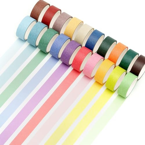 YUBX Pastell Washi Tape Set 20 Rollen Regenbogenfarben Masking Tape Dekorative Washi Tape Kinder Beschreibbar Klebeband Bunt für Heimwerker, Dekoratives Handwerk, Geschenkverpackung, Scrapbook