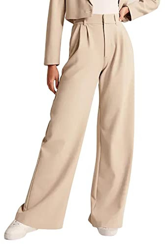 Stoffhose Damen Elegant High Waist Marlenehose Old Money Stretch Damenhosen Weite Hose Schwarze Weites Bein Palazzo Anzughose Korean Fashion Lang Bundfaltenhose Lockere Hosen