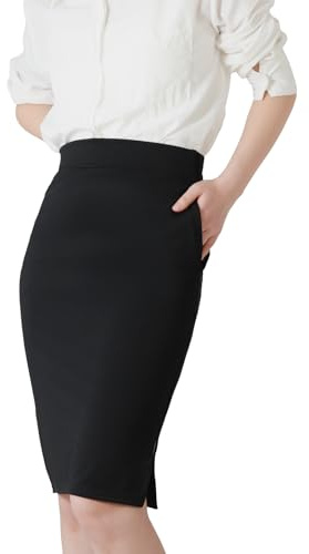 DGSHIRLDJO Falda de tubo para mujer, falda elástica hasta la rodilla con bolsillos, falda para mujer para negocios casuales, Negro, XL