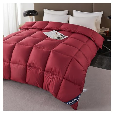 HonunGron Piumone Matrimoniale, Piumino Singolo, Piumino in Piuma e Piumino D'Oca, Riempito di Piuma e Piumino D'Oca dalle Alte Latitudini, Lavabile in Lavatrice (Rosso,220x240cm(5kg))