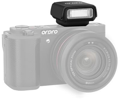 Camnoon Mini Kamerablitz, GN8 6500K Blitzgerät, 3-stufige Helligkeit, manueller/automatischer Blitz, eingebauter Akku für Canon, Nikon, Sony, Fujifilm, Olympus, Panasonic Kameras (Schwarz)