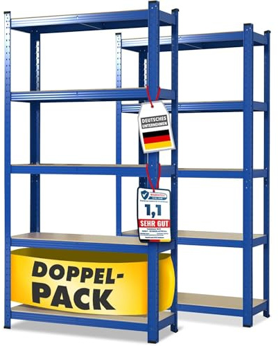 etm Schwerlastregal 2-er Pack 200 x 100 x 50 cm blau | Steckregal, Lagerregal, Standregal, Stecksystem ohne Werkzeug montierbar (Lakota, blau)