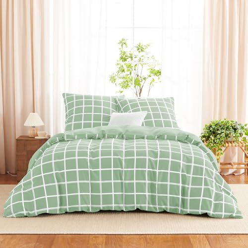 WAVVE Biancheria da letto 200x200 3 pezzi, set completo - Set di biancheria da letto 200 x 200 cm con 2 federe 80x80 cm, OEKO-TEX, salvia verde