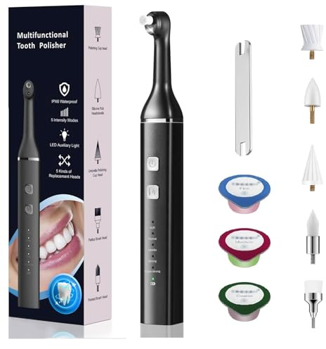 Tooth Polisher Plaque Remover for Teeth Stain Remover whitening Cleaning | Teeth Stain Plaque Remover, Low Noise & 5 Cleaning Modes, 5 Replaceable Heads, include 3 Polish Paste