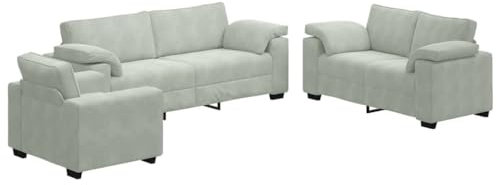 vidaXL Soffgrupp med dynor 3 delar ljusgrå sammet, soffa, soffa sittplatser, koppla av soffa, soffa komfort, tv stol, fritid soffa stol, fåtölj