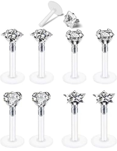 JUKOTA 8pcs Piercing Lèvre Piercing Tragus Cartilage Hélix Nez Labret Acrylique Acier Inoxydable Strass Cristal 16G Boule Clou d'Oreille Femme Homme Stud Lot Bijoux de Corps