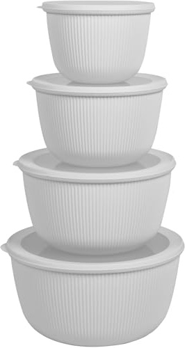 BoxedHome Salatschüssel mit Silikon Deckel, Groß 4er-Set 4,7L/3,2L/2,1L/1,2L, Rührschüssel aus BPA-freiem Kunststoff, Stapelbar, Spülmaschinen- und mikrowellengeeignet, für Camping und Küche, Grau