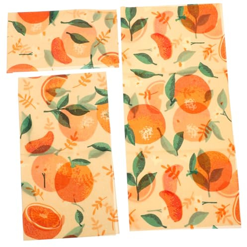 Ciieeo Torchons de Conservation des Aliments la Cire D’Abeille, 3 Feuilles Format Orange, Tissu Ciré Réutilisable Écologique pour Emballage Alimentaire et Conservation Fraîcheur