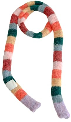 Kashmirscarf， 190 * 10 cm orange/grön regnbågsfärgad smal halsduk ullrandig ullhalsduk söt(Red Pink Spell)