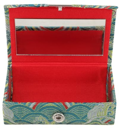 JECOMPRIS Portarossetto Cinese Piccolo Tradizionale Verde Scuro, Beauty Case da Viaggio Leggero e Compatto, Organizer per Trucco e Custodia per Borsa Femminile