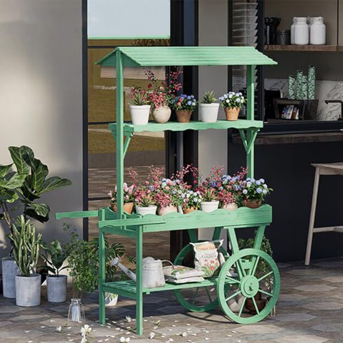 Expositor De Madera Para Flores Con Ruedas, Carrito Para Postres Y Dulces, Soporte Móvil Para Ramos De Flores Para Puestos De Mercados Agrícolas, Decoración Para Eventos Fresh Green 130 x 55 x 175 cm