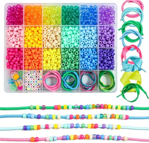 1 258 stycken ponny pärlset, 24 färger Kandi-pärlor med stort hål för att trä upp, färgglada plastpärlor för gör-det-själv-armband, halsband, nyckelringar och smyckestillverkning