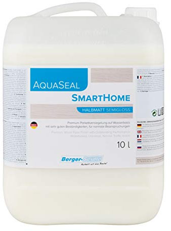 Berger-Seidle Aqua Seal Smarthome| Parkettlack | 5 liter | 1 K för parkett/trägolv | matt | miljövänligt | vattenbaserad golv-/golvbrädlack | Tillverkad i Tyskland (10 liter)