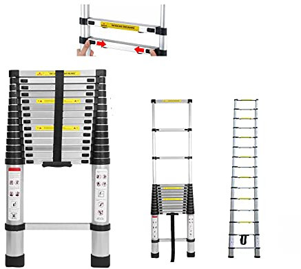 Échelle télescopique pliable en aluminium - Échelle coulissante - Échelle multi-usages - 150 kg/330 kg - Charge maximale pour la maison, le bureau, le grenier, le travail
