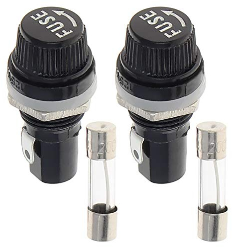 Fielect 2Pcs Fuse Holder Cap with Glass Fuse 30A 250V 5x20mm Panel Mounted Screw Cap Fuse Holder, Flat Thread