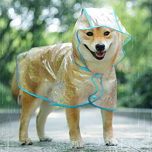 KoKoBin Cappotto Impermeabile per Cani Gatto con cappuccio, Regolabile PVC trasparente poncho impermeabile ultraleggero, Per cani di piccola taglia（Blu, L）