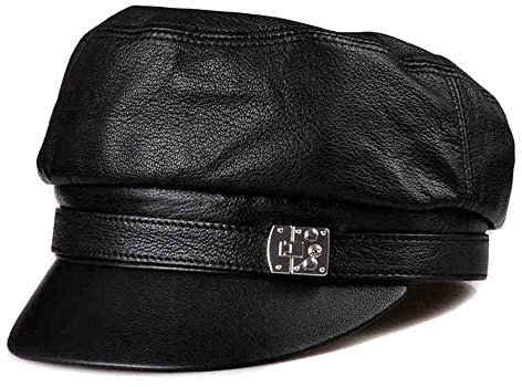 Damen Bakerboy Schirmmütze Vintage Style, Leder Kapitänsmütze,Ballonmütze, Newsboy Cap, Leder Optik Schiffermütze
