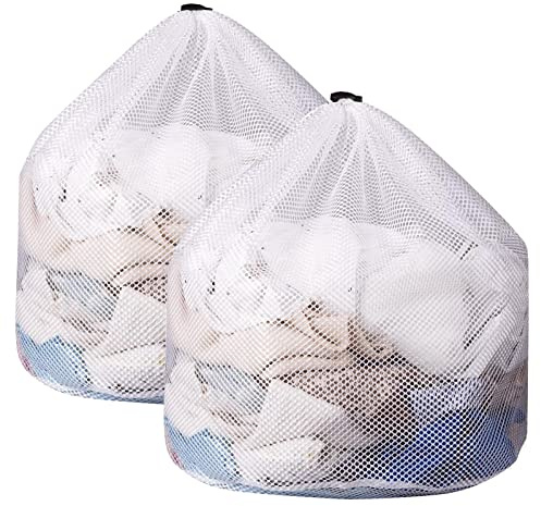 AYNKH Bolsas de lavandería con cordón, paquete de 2 bolsas de lavandería de malla extra grande, duraderas para delicados, bolsa de lavado de red resistente para lavadora, 23.6 x 31.5 pulgadas