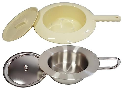 2x FabaCare Medizinische Pflege-Bettpfanne für Erwachsene aus Edelstahl und Kunststoff, Bettpfanne, Toilettentopf, Mobile Toilette, Zimmertopf, Stechpfanne, Töpfchen, Stechbecken, Nachttopf Doppelpack