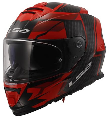 LS2, Casco Moto Integrale STORM II TRACKER Gloss Black Red, S