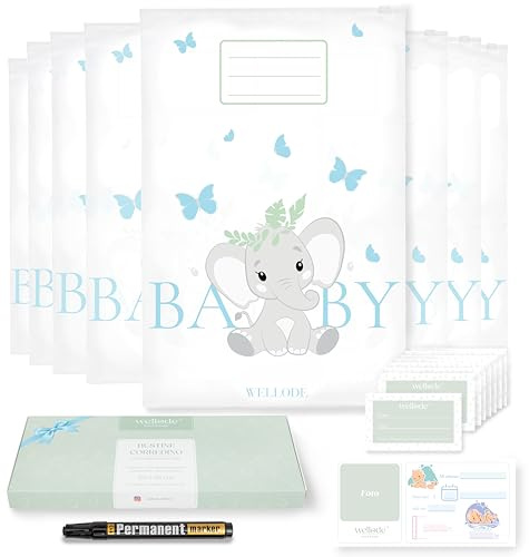Wellode® 8 Bustine Corredino Neonato Ospedale con Pennarello - Sacchetti Cambio Neonato Riutilizzabili per Asilo e Viaggi - Idea Regalo Nascita Baby Shower e Lista Nascita Bebè