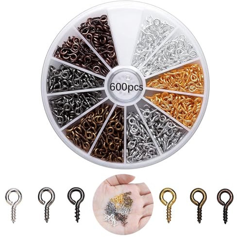 ZFKXGS Lot de 600 petits crochets à œillet à vis, 4 x 8 mm, 6 couleurs mélangées, mini boulons à œillets en métal pour la fabrication de bijoux, les travaux manuels, les décorations à suspendre