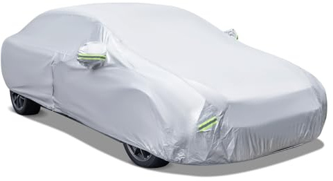 GYMAX Cubierta para Coche, Lona Impermeable para Vehículos con Tiras Reflectantes y Cremallera, Lona Completa con Bolsa (para Sedán de hasta 431 cm)