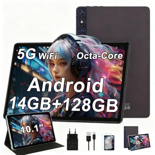 ZIOVO Tablette 10 Pouces Android 13 Tablette Tactile,14Go RAM+128Go ROM(TF 1To), Octa-Core 2.0GHz, GMS/5G WiFi Tablette/8000mAh/5MP+8MP/BT 5.0/GPS/Coque métallique Tablette avec Cas - Gris