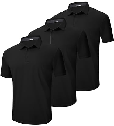DEHORU Men's 3 Pack Quick Dry Polo Shirts | Short sleeve collared shirts for golf, tennis, work, and casual wear with breathable comfort and everyday black basics