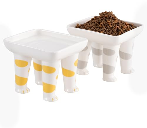 Navaris Ciotole per Gatti Rialzate - Set di 2 Ciotola Gatto per Cibo e Acqua 400 ml - in Ceramica per Microonde e Lavastoviglie - Design Originale con Zampette