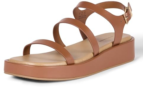Amazon Essentials Women's Strappy Flatform Sandals, Tan, 6