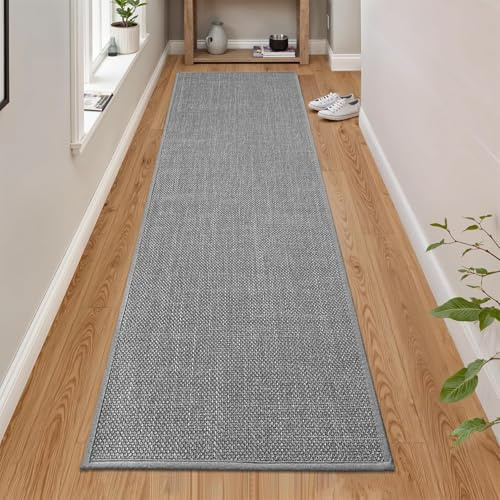 Cheerx Küchenläufer rutschfest, Küchenteppich Waschbar, Gewebte Teppich Küche Saugfähig, Hochwertige Küchenmatten, Teppich Läufer Flur für Küche, Esszimmer, Waschküche (Grau, 43x180cm)