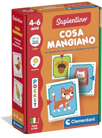 Clementoni Sapientino - Cosa Mangiano?, Gioco Educativo per Bambini 4-6 Anni con Flashcards Memory per Associare Animali e Cibi, Stimola la Logica, Made in Italy, Lingua Italiana, 16863