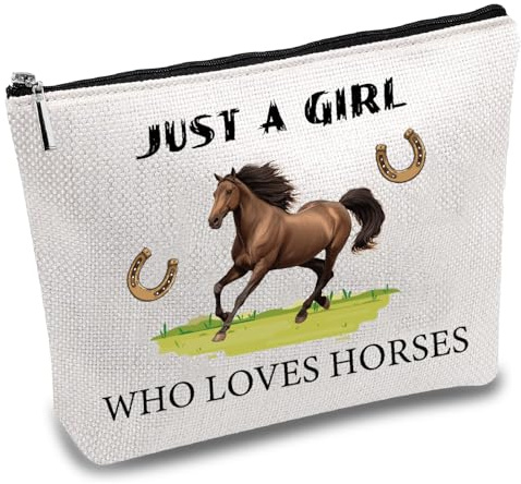 CREATCABIN Borsa Il Trucco A Forma Cavallo Borsa da Viaggio Cosmetici in Tela Borsa Cerniera Regalo Equestre Motivazionale Gli Amanti degli Animali Solo Una Donna Che AMA I Regali La Festa 18×25cm