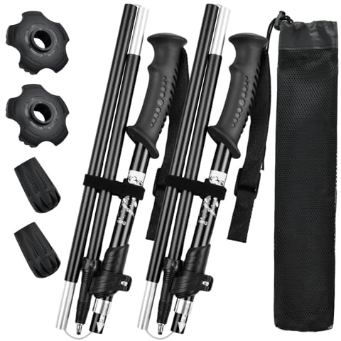 2 PCS Bâtons de Randonnée, 110-130 cm Baton de Marche Nordique, Baton de Marche Pliable Antidérapant, Bâtons de Trekking Telescopique Retractable Légers pour Alpinisme Camping Homme & Femme