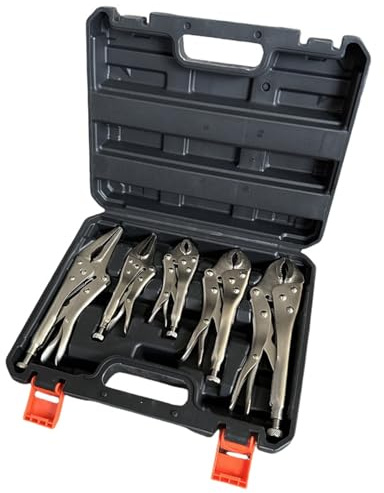 5pcs Mole Grips Pliers Set, Heavy Duty Vice Grips, 5, 7 & 10 Curved Jaw Locking Pliers 7 & 9 Long Nose Vise Grip, Mole Grip Vice Plier Set with Quick Release Lever Thumb Screw Adjustment