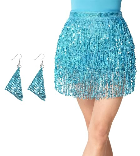 GYIOFAI Falda Azul Mujer con Pendientes Falda Lentejuelas Mujer para Carnaval Fiesta (Azul)