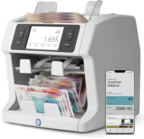 Safescan 2985-SC Money Counting Machine that Value Counts and Sorts Mixed Notes - Cash Counting Machine with 10-Point Counterfeit Money Detector - Money Counter Machine with Free Safescan app