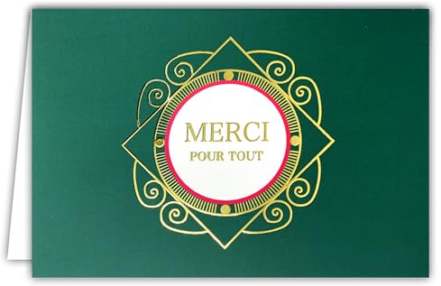 69-5167 Carte de Remerciements Merci pour tout – Carte de Vœux Prestige en Or Doré Brillant – Idée Cadeau Élégante – Avec Enveloppe Blanche – Format 12 x 17,5 cm – Fabriqué en France