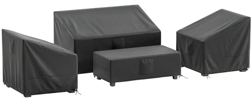 Outsunny Ensemble de 4 Housses Salon de Jardin Imperméables 420D Tissu Oxford, Bâche de Potection Extérieure avec 6 Évents et Sac de Rangement, pour Table et Canapé, Noir