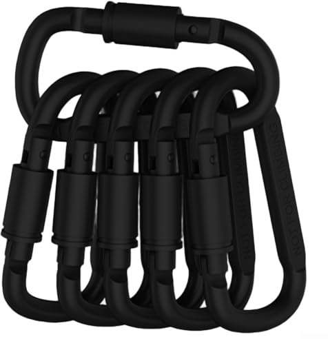Todikaper D-formade karbinhake 8 cm (6-pack) aluminiumlegering, slitstarka, för utomhusaktiviteter som backpacking, utrustningsorganisation och upphängning (är svart)