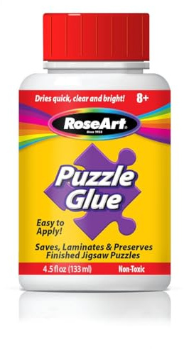 RoseArt Jigsaw Puzzle Glue with Applicator - Saves, Laminates and Preserves Finished Jigsaw Puzzles - Easy to Apply, Dries Quick, Clear & Bright