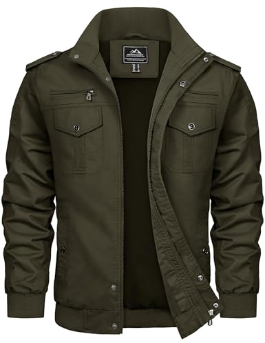 TACVASEN Chaqueta militar para hombre, ligera, casual, chaqueta tipo cargo, cortavientos, #01 Verde militar, L
