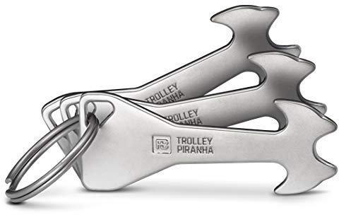 FABACH 3 Trolley Piranha Einkaufswagenlöser aus Metall in Silber - Einkaufswagenchip Schlüsselanhänger - Einkaufschip für Einkaufswagen - Chip abziehbar, Kein Steckenbleiben im Pfandschloss