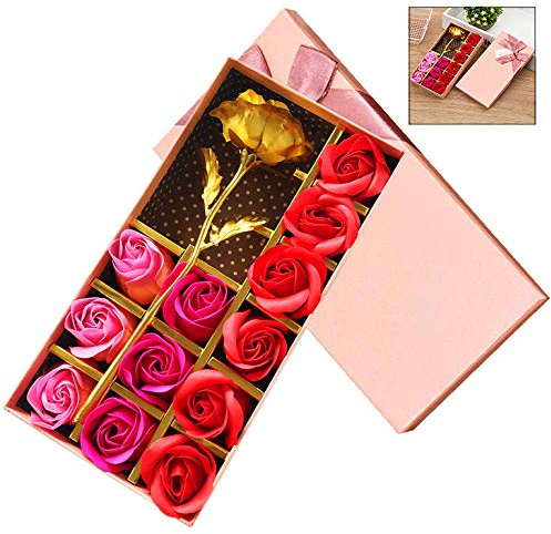 iPobie Lot de 12 fleurs de savon parfumées pour la salle de bain, pétales roses, cadeau pour anniversaire, mariage et Saint-Valentin