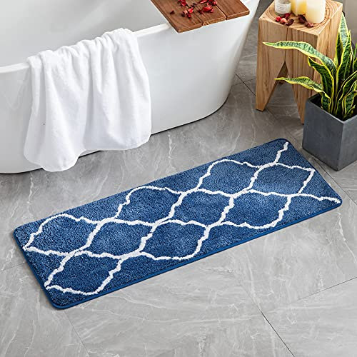 MIULEE Badematte Rutschfest Badteppich Waschbar Badvorleger Badzimmermatte Weich Mikrofaser Duschvorleger Fußmatte Dekorativ Teppich Marokko Badezimmerteppich Badezimmer Wohnzimmer 45x120cm Dunkelblau