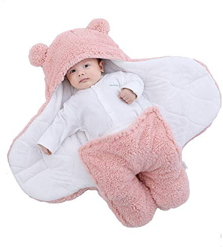 Baby-Schlafsack, Teddybär-Form, geeignet für 0–6 Monate, Plüsch-Baby-Decken, Unisex, leicht zu reinigen (3–6 Monate, Rosa)