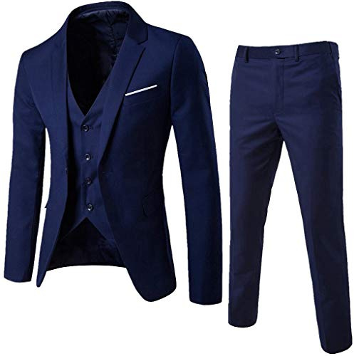 Take Idea Traje para hombre de 3 piezas, monocolor, corte ajustado, para negocios, sacos, pantalones, elegante, blazer chaleco, marine, XL